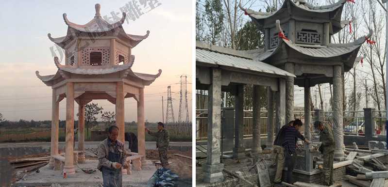 中式大理石涼亭安裝，石雕景觀亭子工廠，中式涼亭廠家