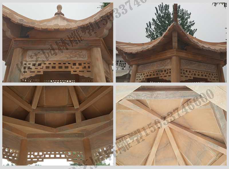 中式大理石涼亭，石雕六角亭子細節圖，定制中式景觀涼亭