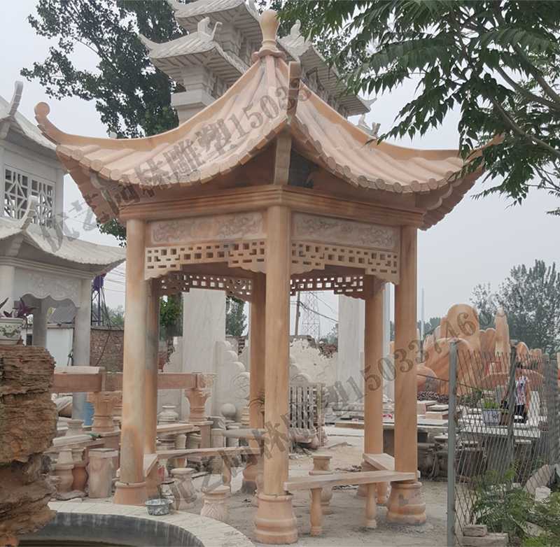 中式大理石涼亭，石雕景觀亭子，石雕六角亭子廠家