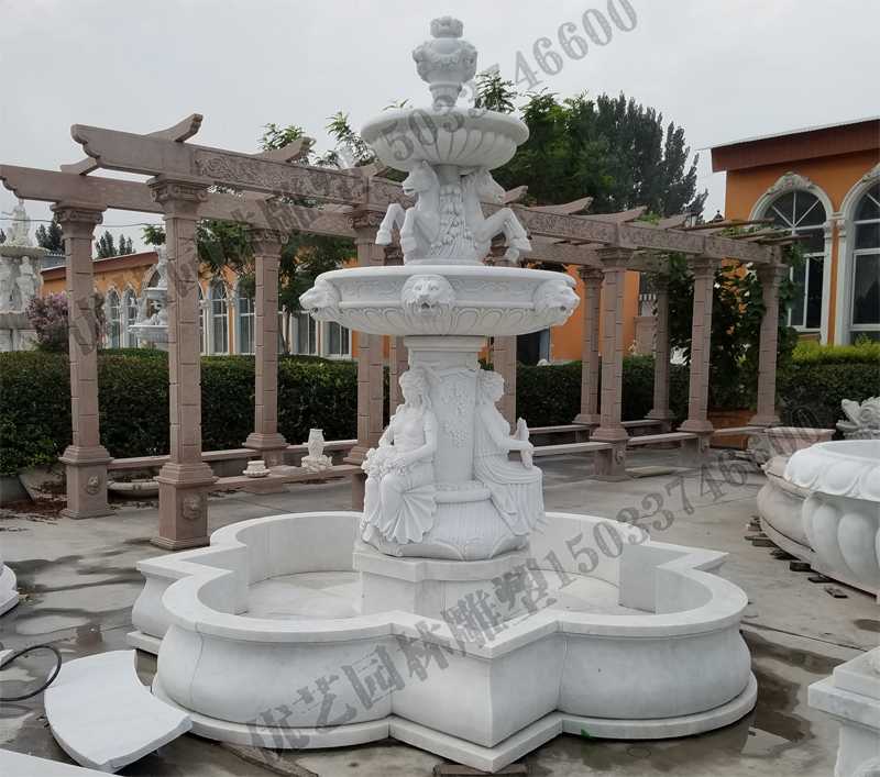 大理石噴泉，歐式人物動物噴泉，室外景觀噴泉定制