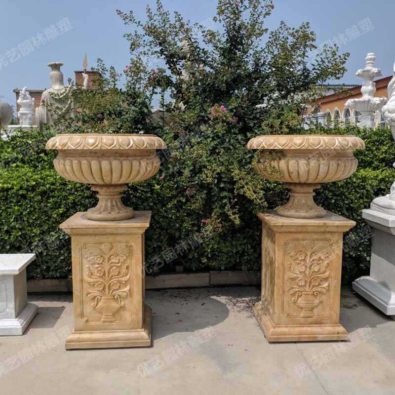 石雕景觀花盆，花園石材花缽